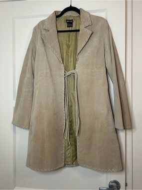 Wet Seal Light Beige Suede Tie-Front Trench Coat Y2K